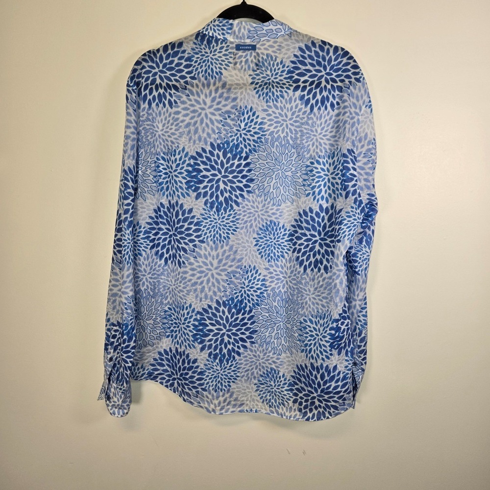 Escales Paris Mens Blue White Floral Burst Cotton Button Down Shirt L Portugal - Picture 2 of 5